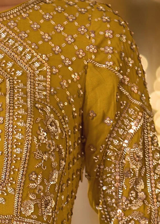 Mustard Yellow Anarkali Gown Suit With Dupatta