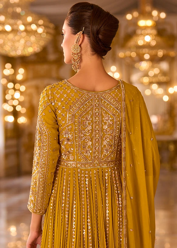 Mustard Yellow Anarkali Gown Suit With Dupatta
