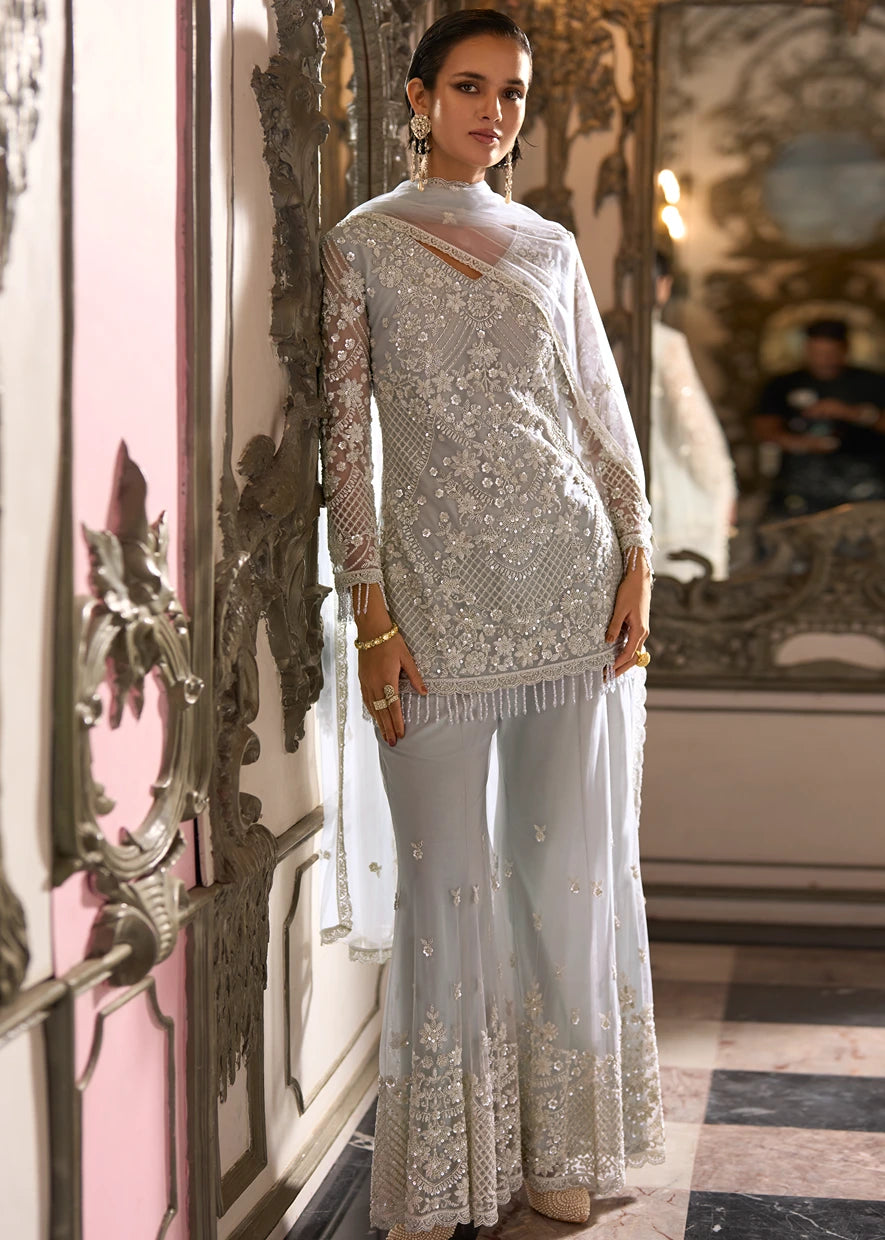 Ivory White-Silver Sharara Suit