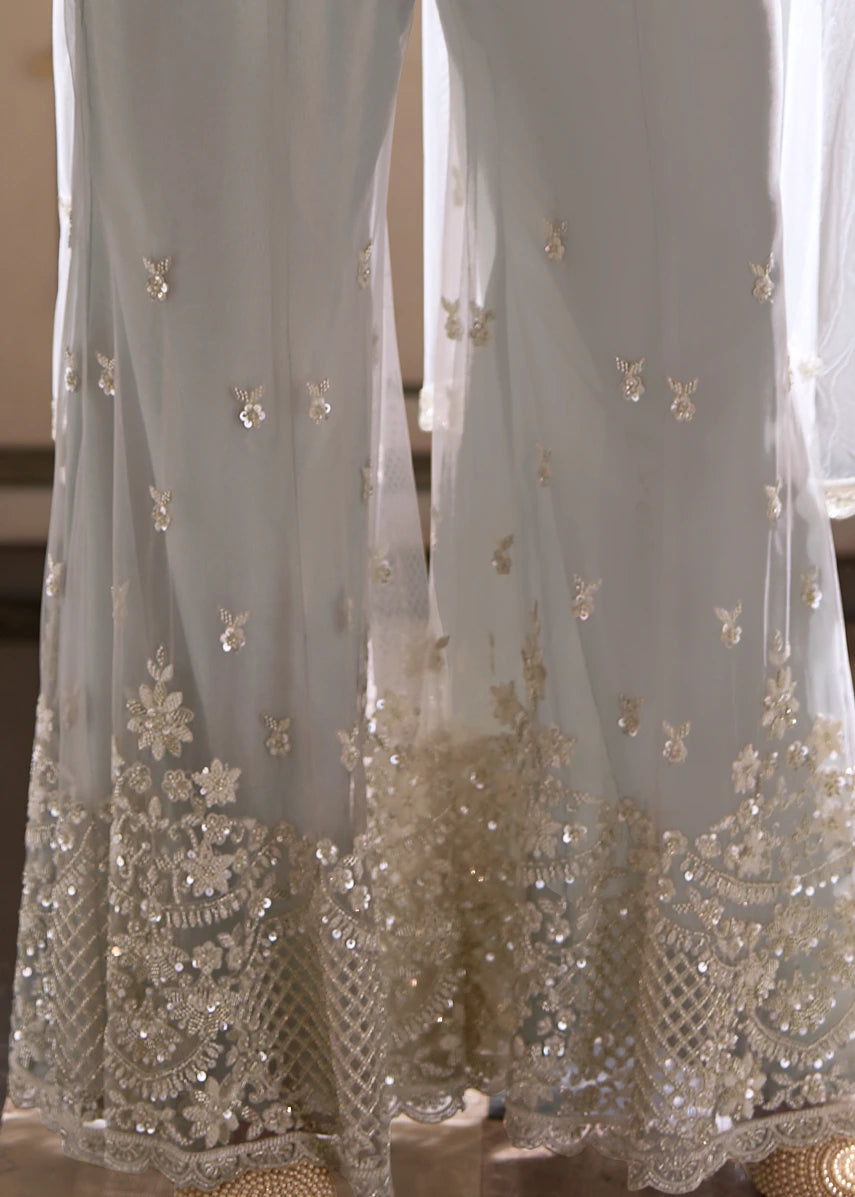 Ivory White-Silver Sharara Suit
