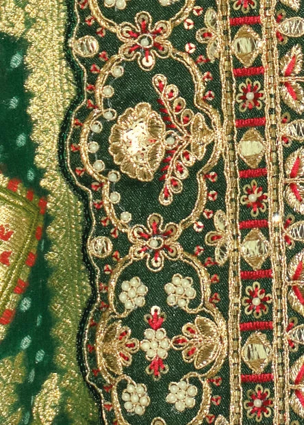 Green Ombre Banarasi Khaddi Georgette Saree & Red Blouse