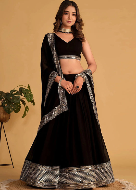 Black Sequins Work Georgette Bridesmaids Lehenga Choli