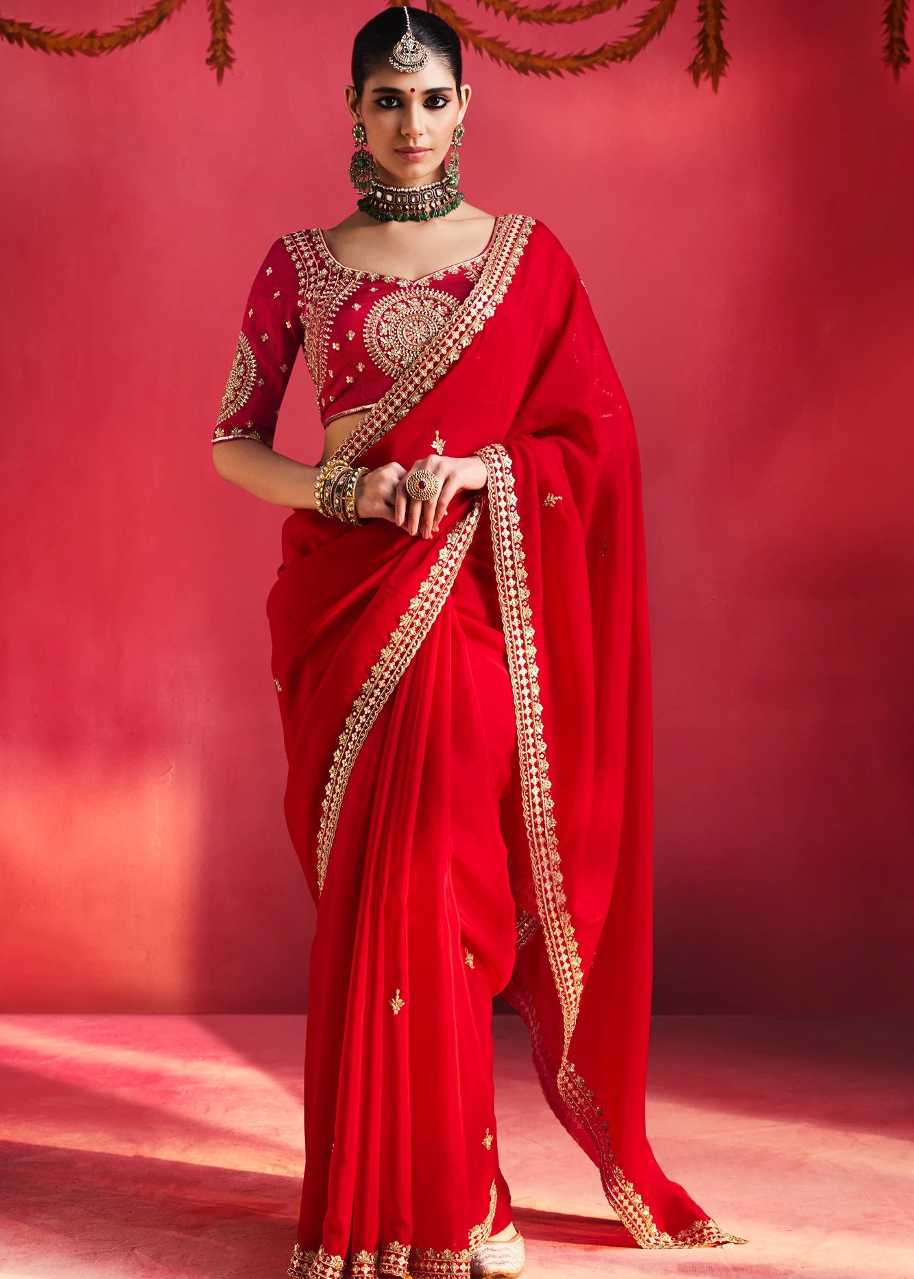 Red Silk Embroidered Saree