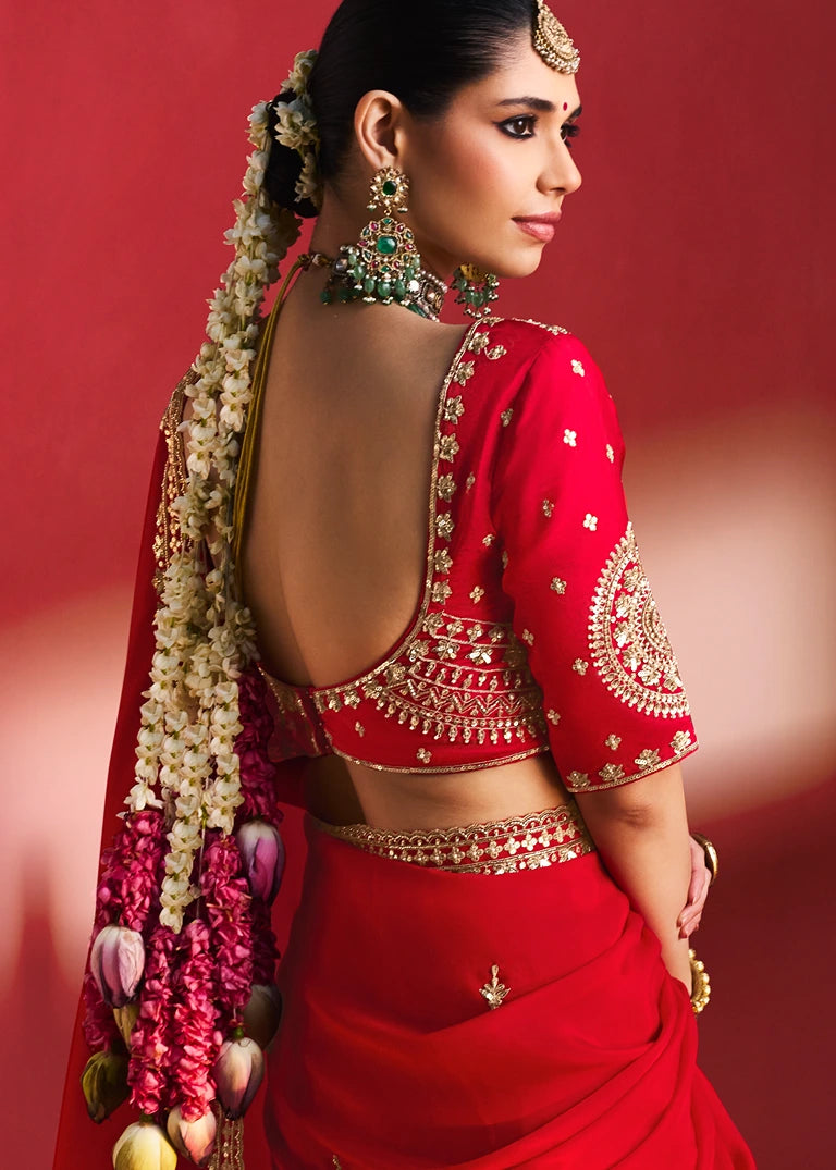 Red Silk Embroidered Saree