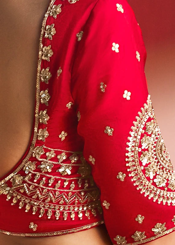 Red Silk Embroidered Saree