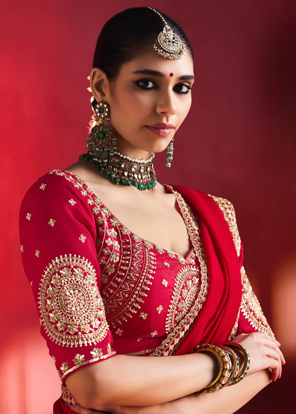 Red Silk Embroidered Saree