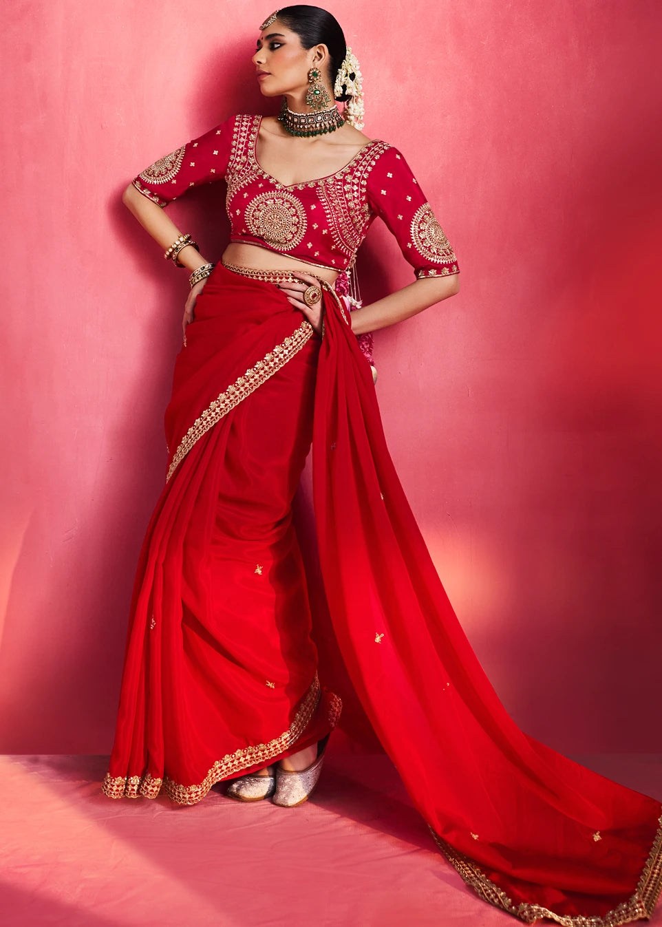 Red Silk Embroidered Saree