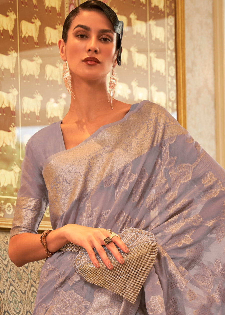 Handloom Banarasi Cotton Silk Lavender Purple Saree
