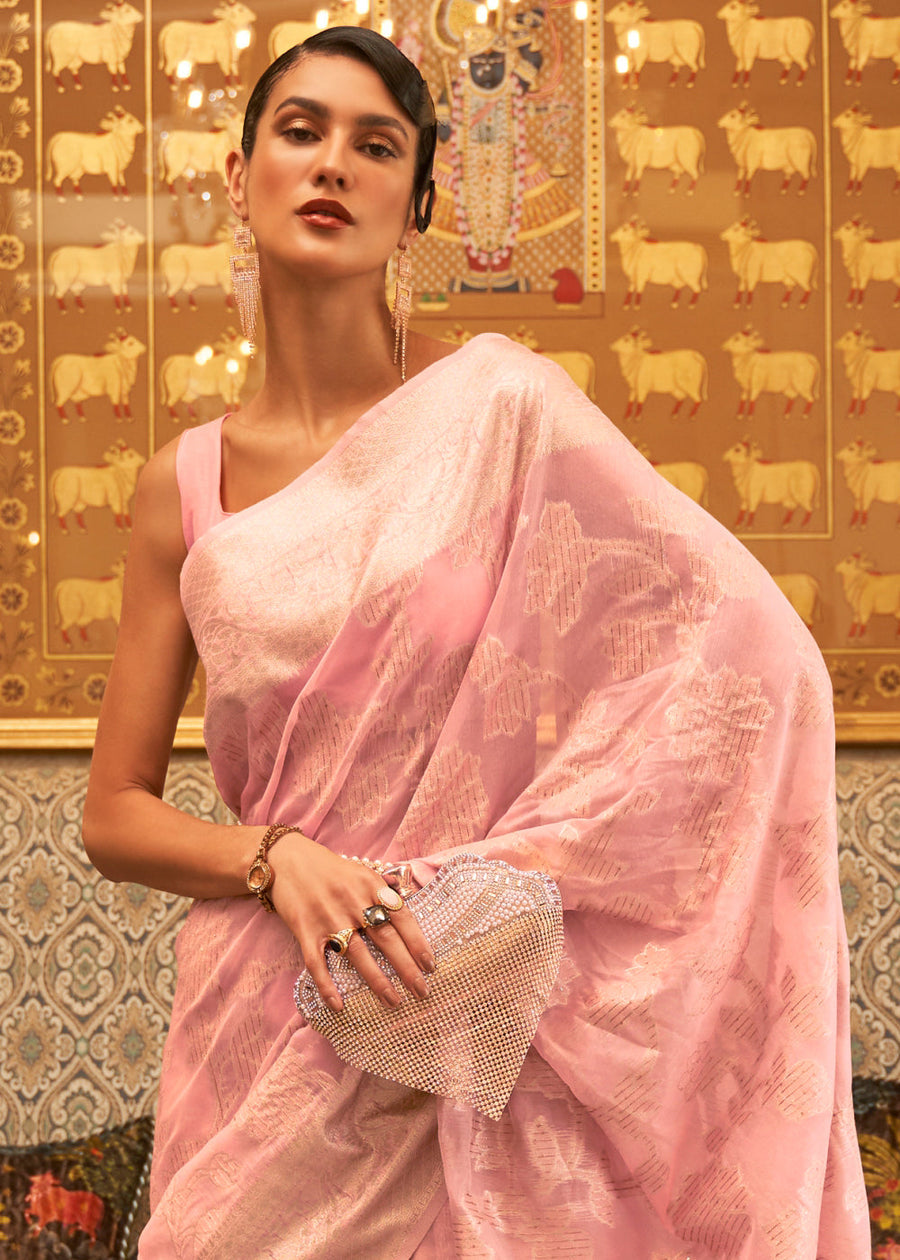 Handloom Banarasi Cotton Silk Pastel Pink Saree