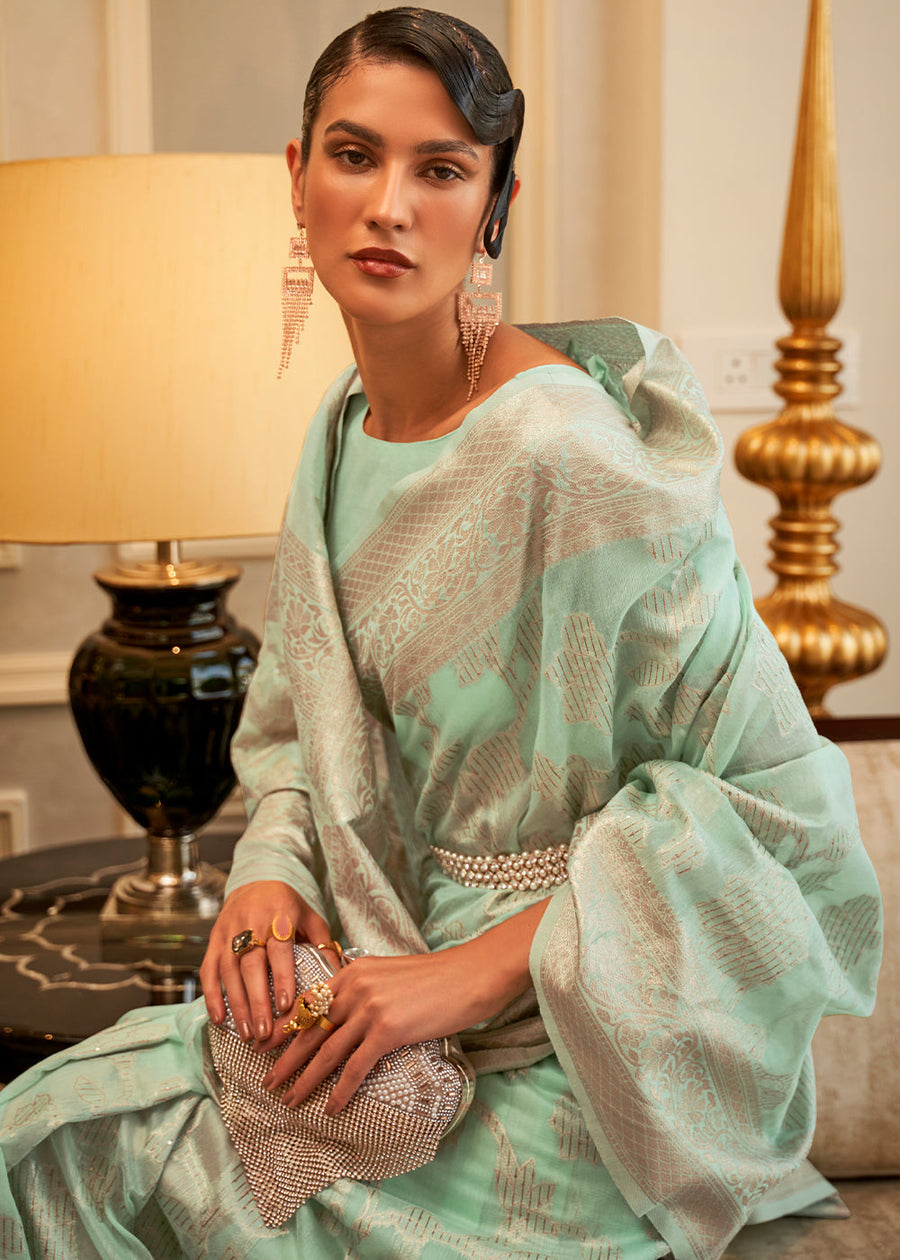 Handloom Banarasi Cotton Silk Pastel Green Saree