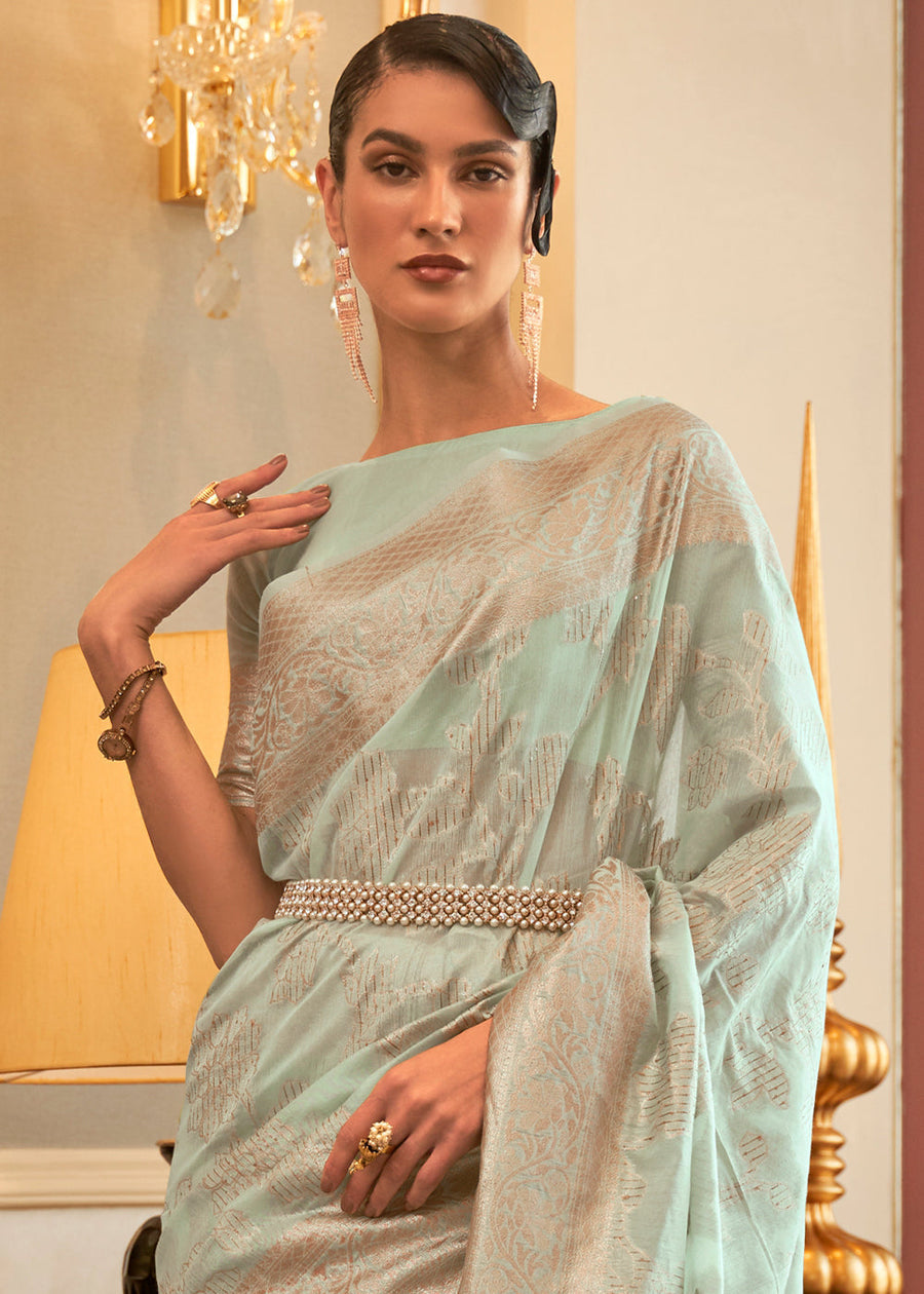 Handloom Banarasi Cotton Silk Pastel Green Saree