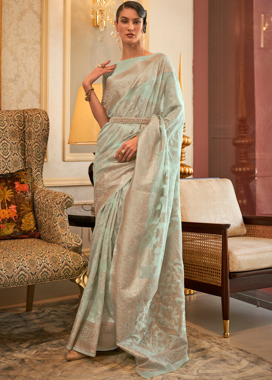 Handloom Banarasi Cotton Silk Pastel Green Saree