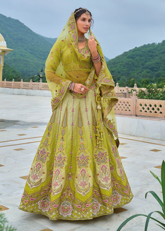 Designer Lime Green Silk Bridal Lehenga Choli