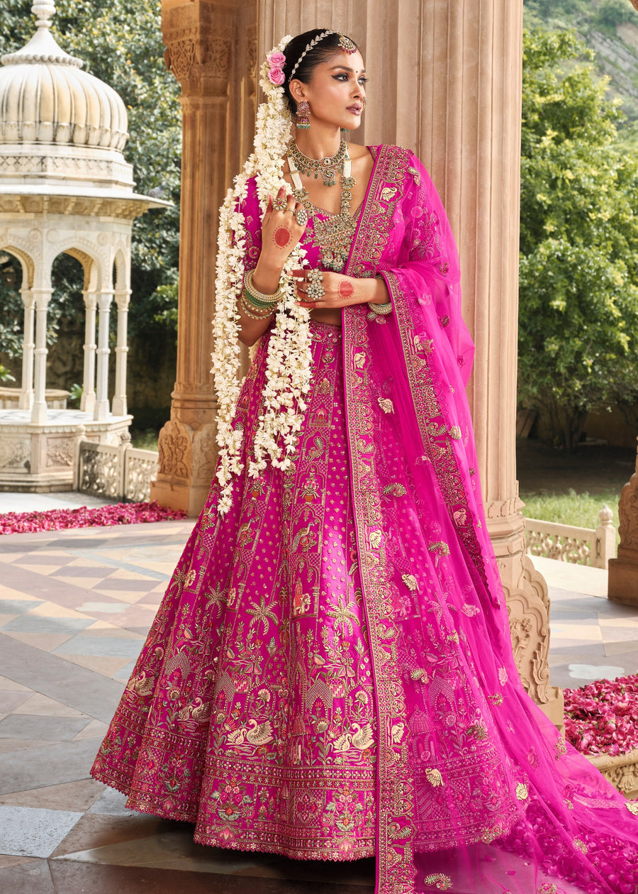 Pink Silk Embroidered Bridal Lehenga Choli