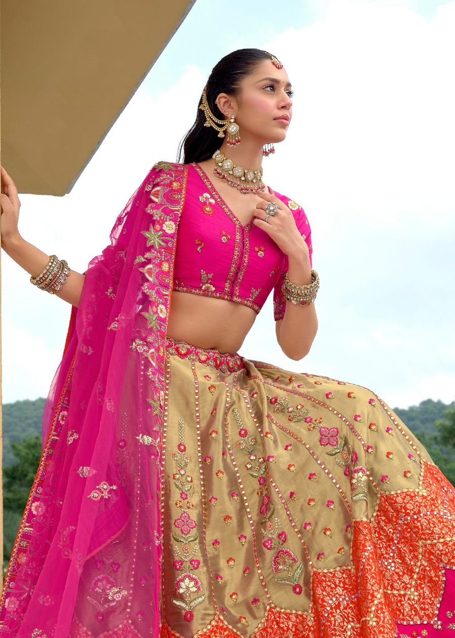 Copper & Rani Pink Silk Bridal Lehenga Choli