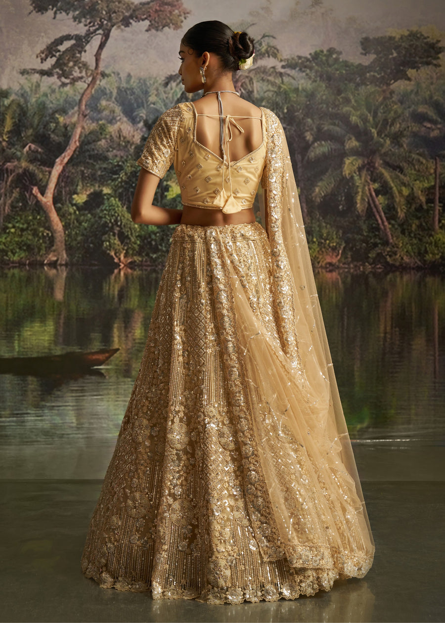 Light Gold Designer Lehenga Choli With Sequins Embroidery