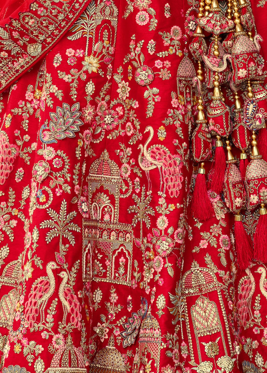 Red Silk Bridal Lehenga Choli with Zari Work