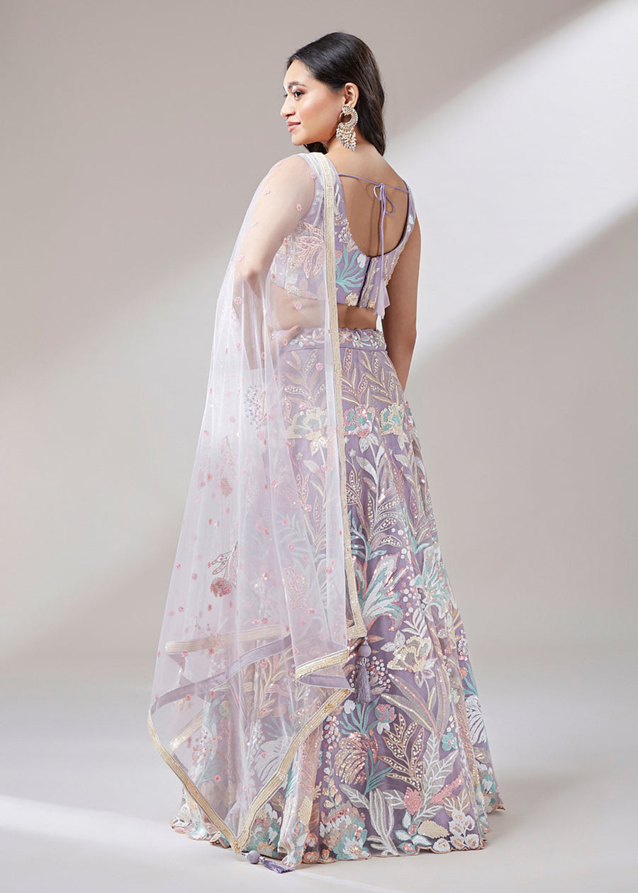 Mauve Purple Lehenga Choli With Sequins Embroidery