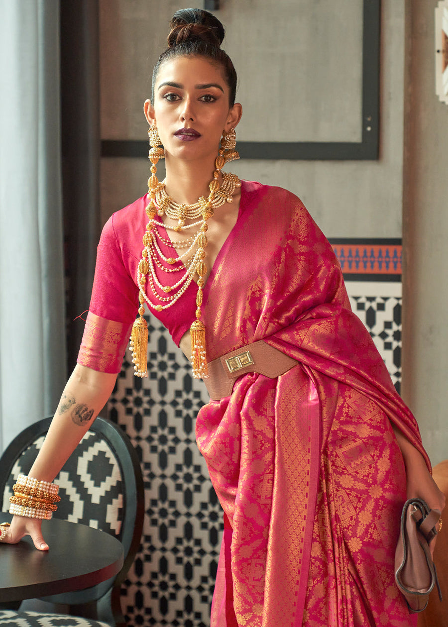 Rose Pink Banarasi Silk Zari Weaving Saree