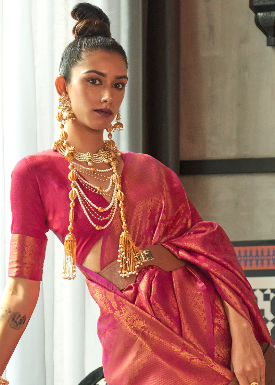 Rose Pink Banarasi Silk Zari Weaving Saree