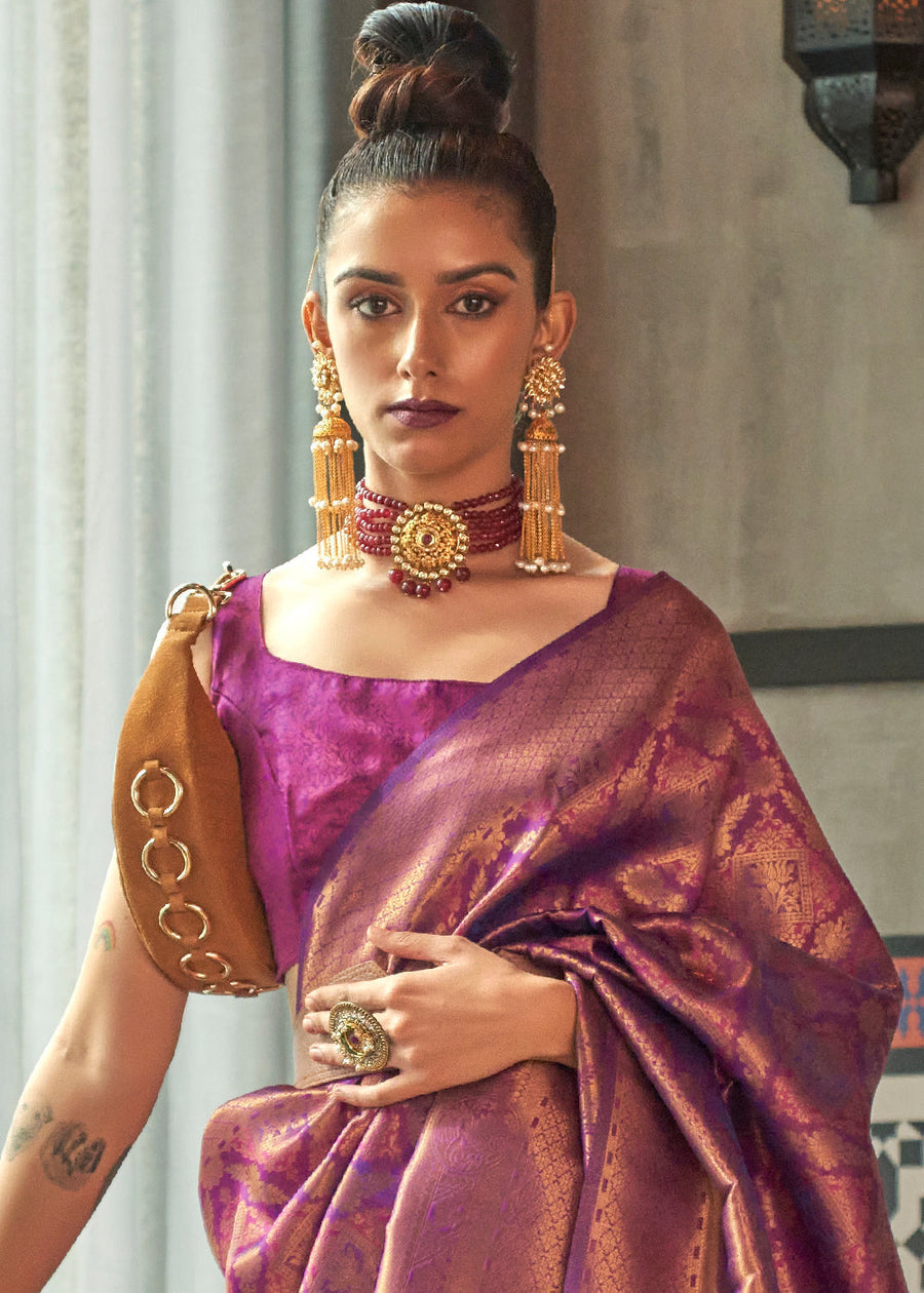 Magenta Pink Banarasi Silk Zari Weaving Saree