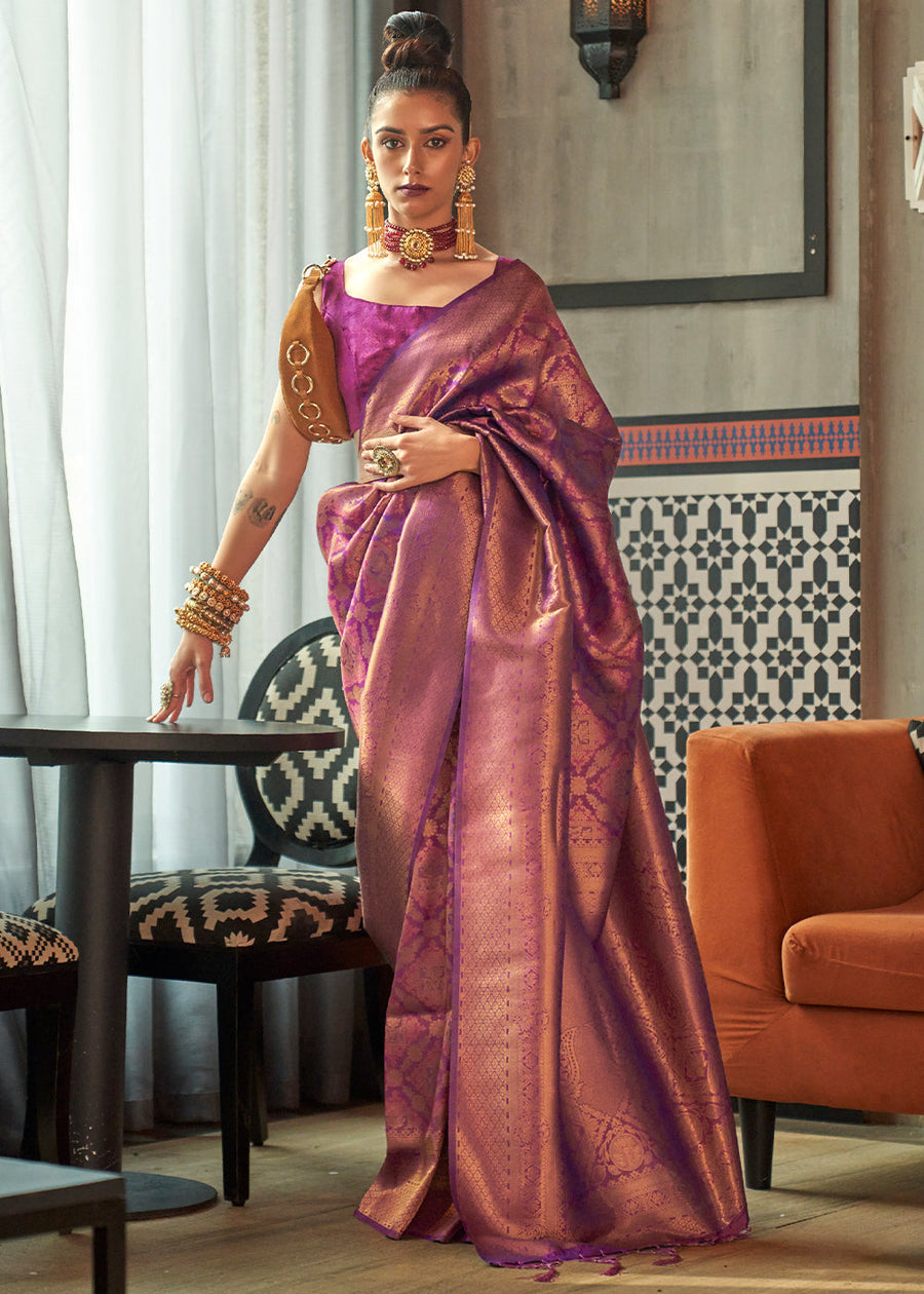 Magenta Pink Banarasi Silk Zari Weaving Saree