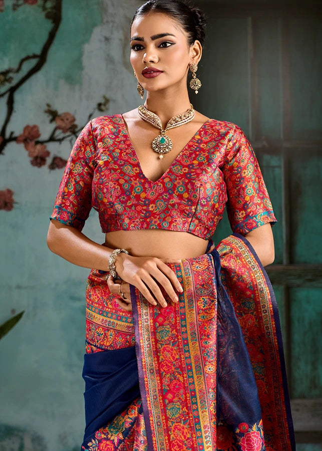 Pure Kashmiri Silk Royal Blue Saree