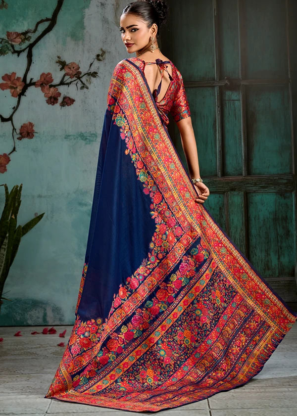Pure Kashmiri Silk Royal Blue Saree