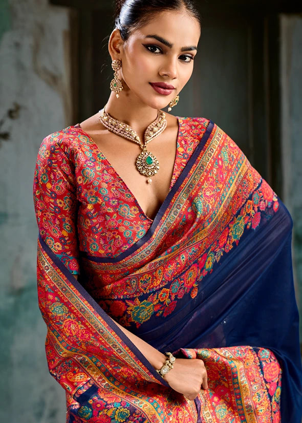 Pure Kashmiri Silk Royal Blue Saree