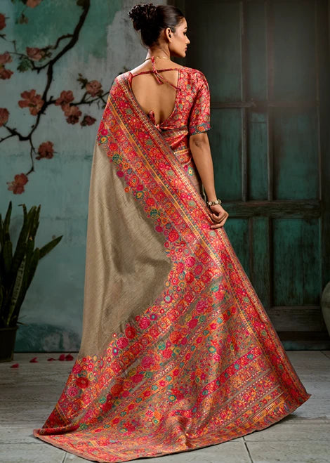 Pure Kashmiri Silk Grey Saree