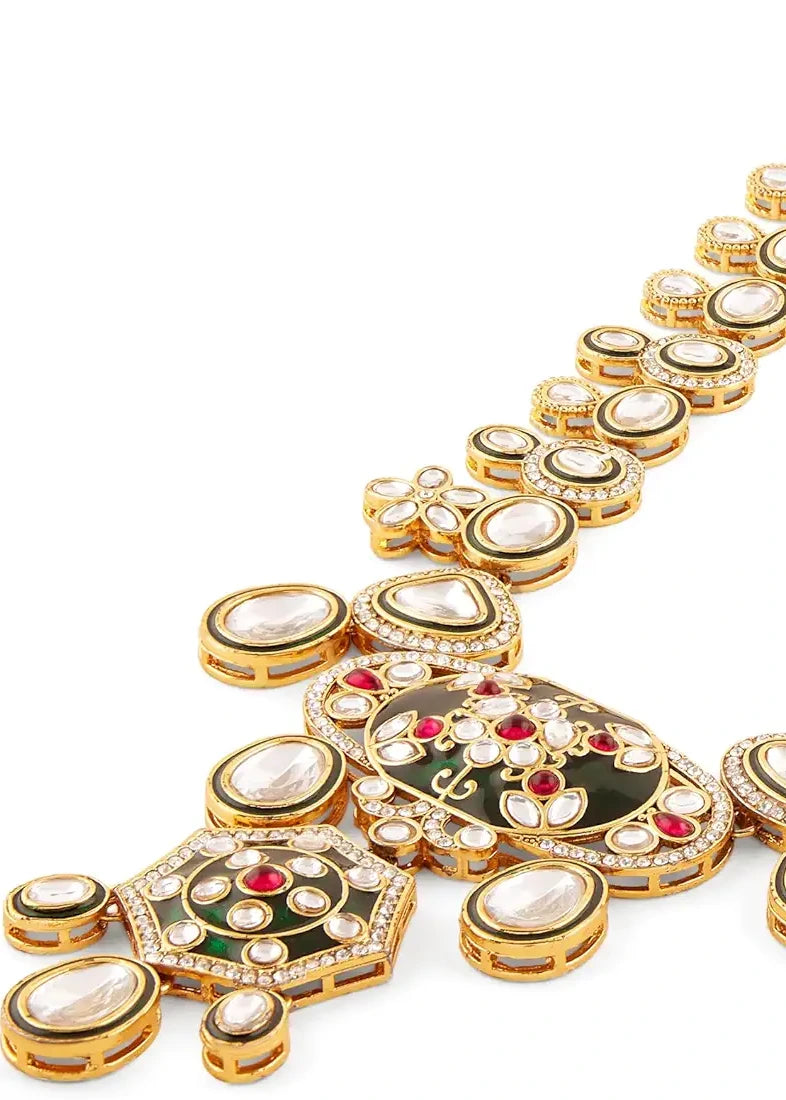 Kundan Bridal Jewellery Long Necklace Set With Earrings & Maang Tikka