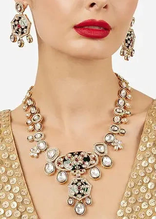 Kundan Bridal Jewellery Long Necklace Set With Earrings & Maang Tikka