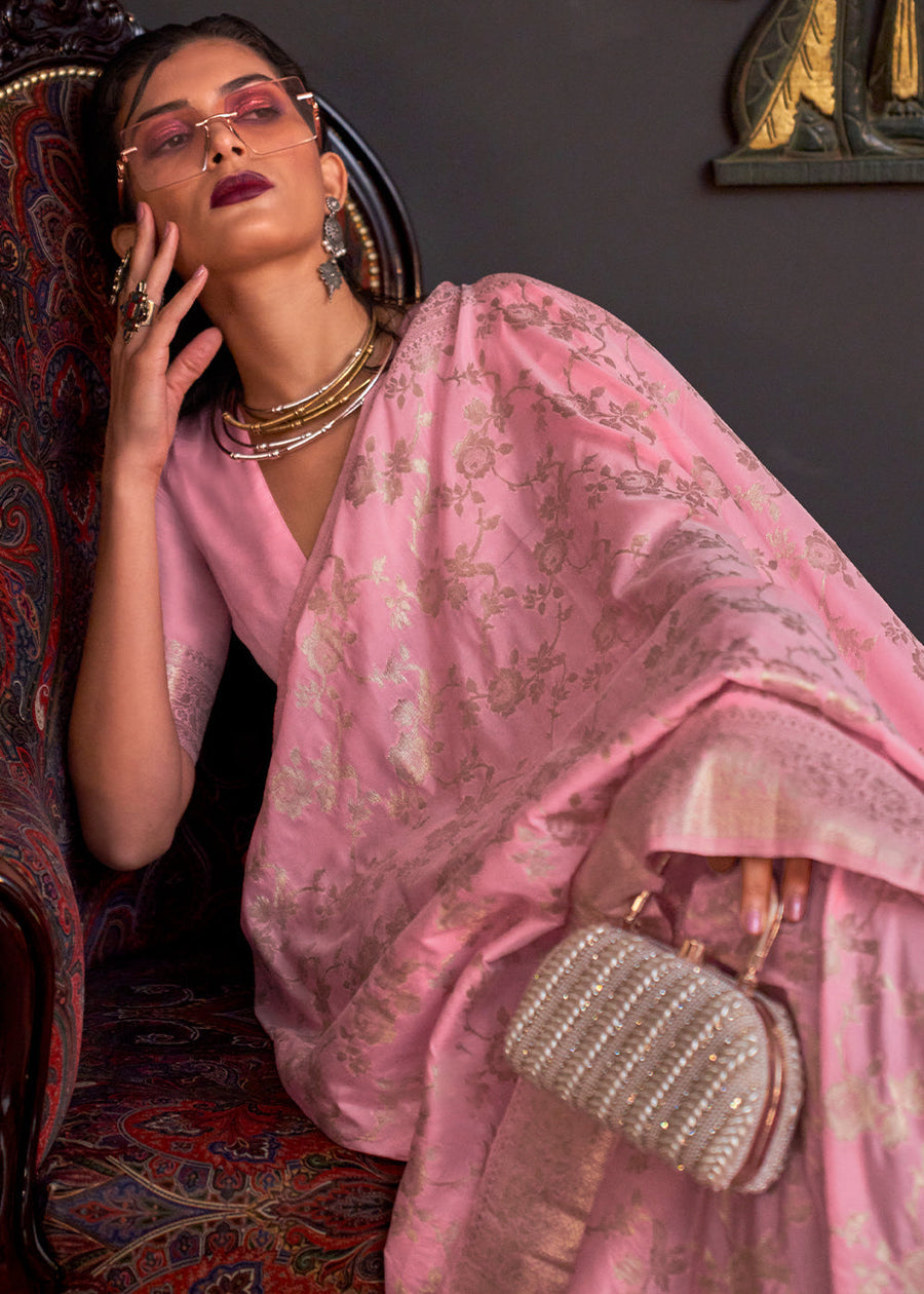 Pastel Pink Soft Banarasi Silk Saree