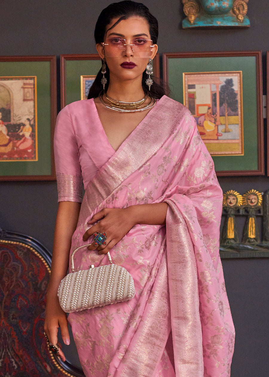Pastel Pink Soft Banarasi Silk Saree