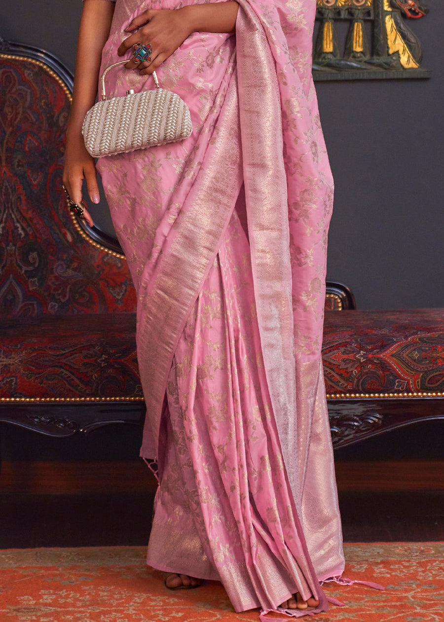 Pastel Pink Soft Banarasi Silk Saree