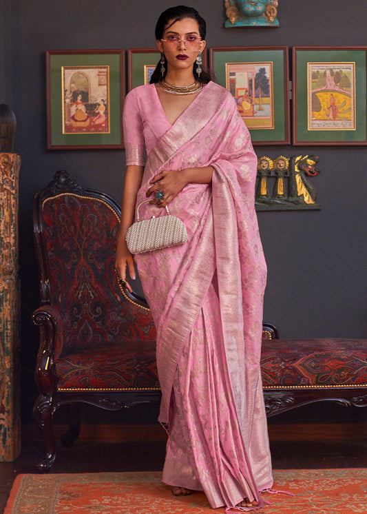 Pastel Pink Soft Banarasi Silk Saree