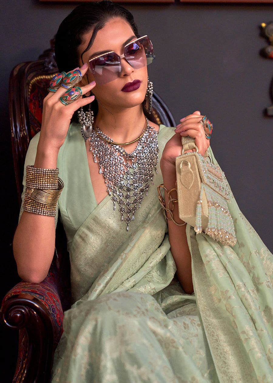 Pastel Green Soft Banarasi Silk Saree