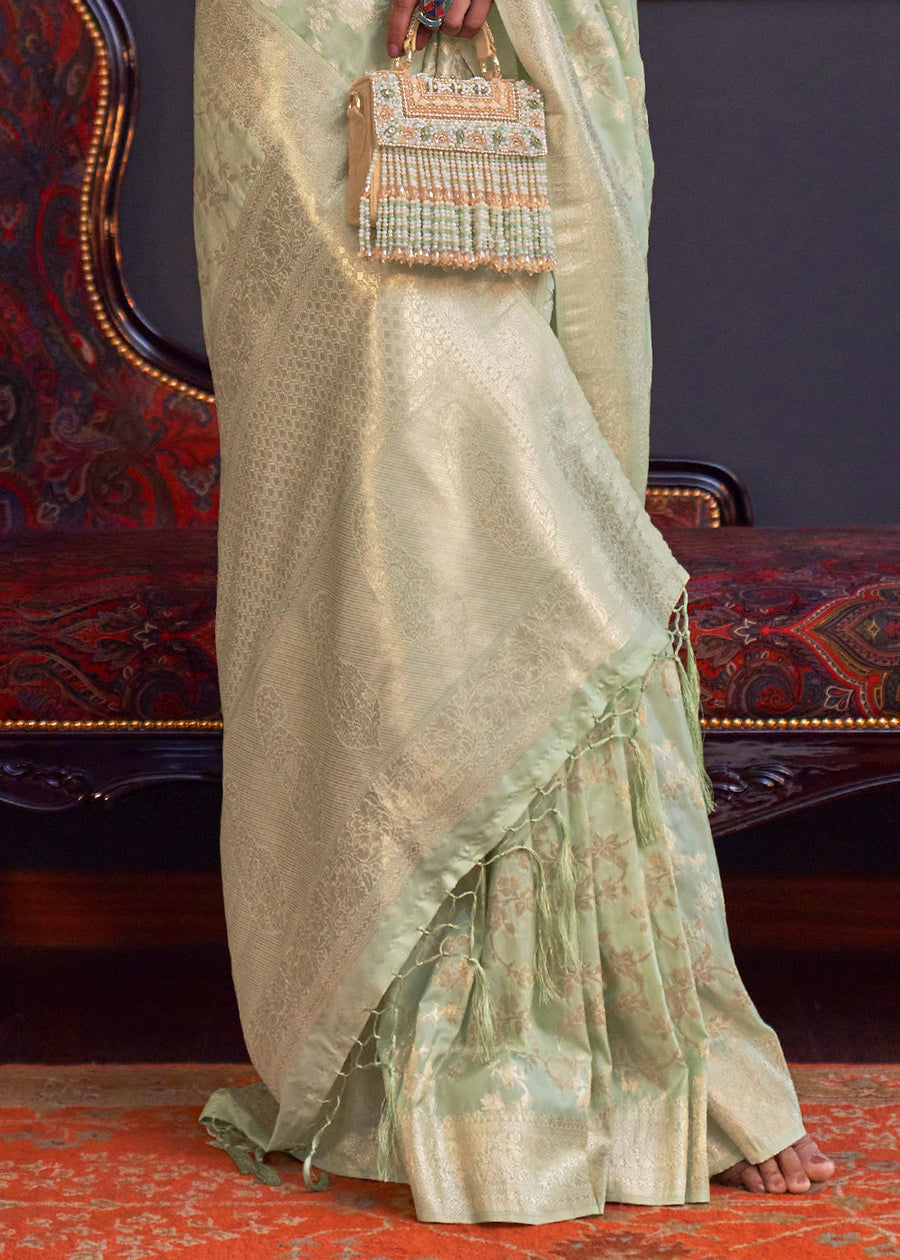 Pastel Green Soft Banarasi Silk Saree