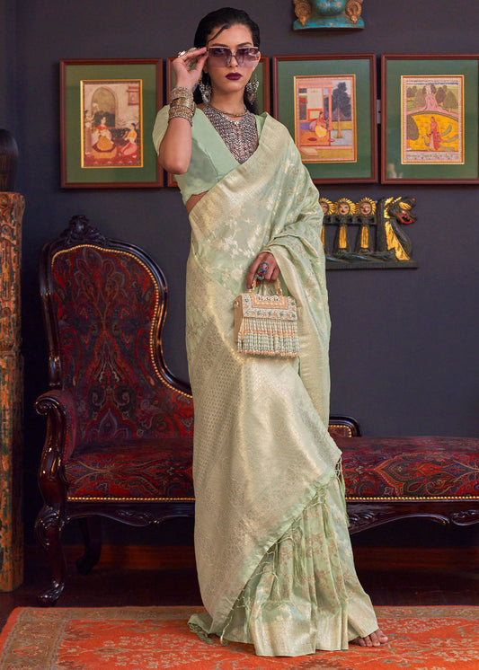 Pastel Green Soft Banarasi Silk Saree