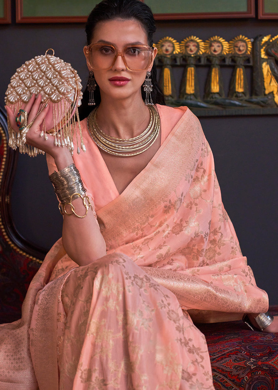 Peach Soft Banarasi Silk Saree