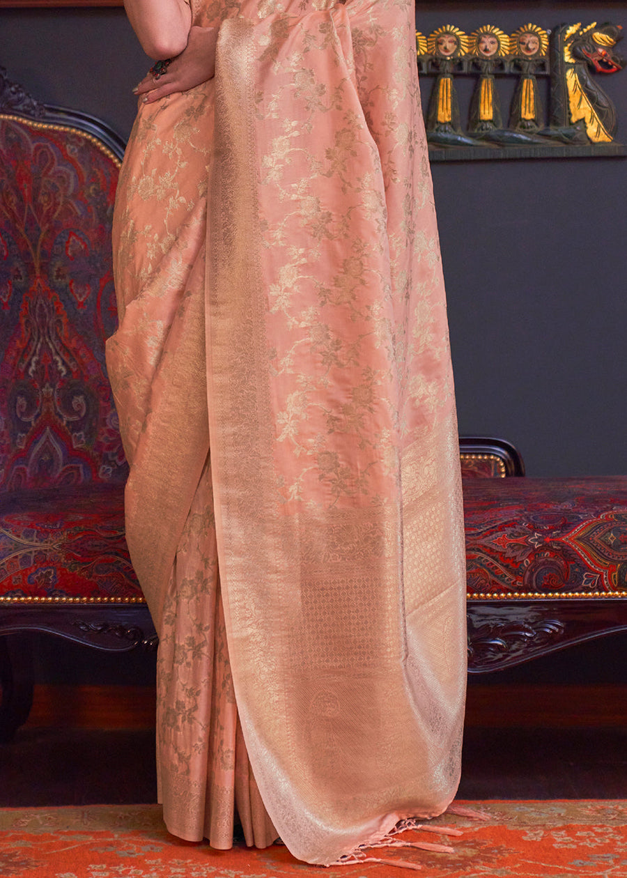 Peach Soft Banarasi Silk Saree