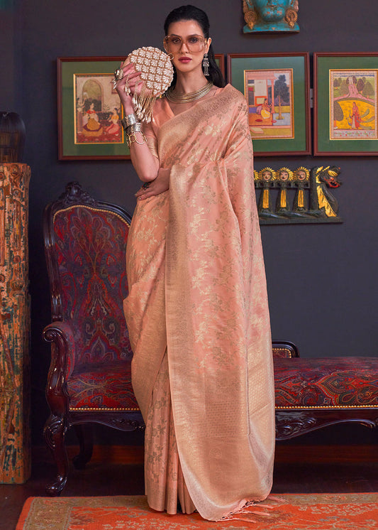 Peach Soft Banarasi Silk Saree