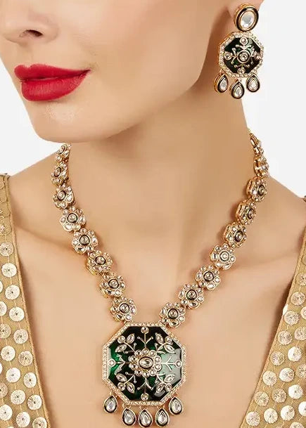 Kundan Bridal Jewellery Long Necklace Set With Earrings & Maang Tikka