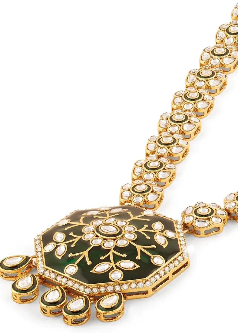 Kundan Bridal Jewellery Long Necklace Set With Earrings & Maang Tikka