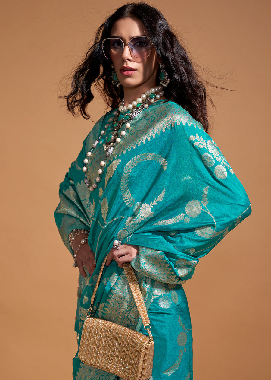 Greenish Blue Khaddi Georgette Banarasi Saree