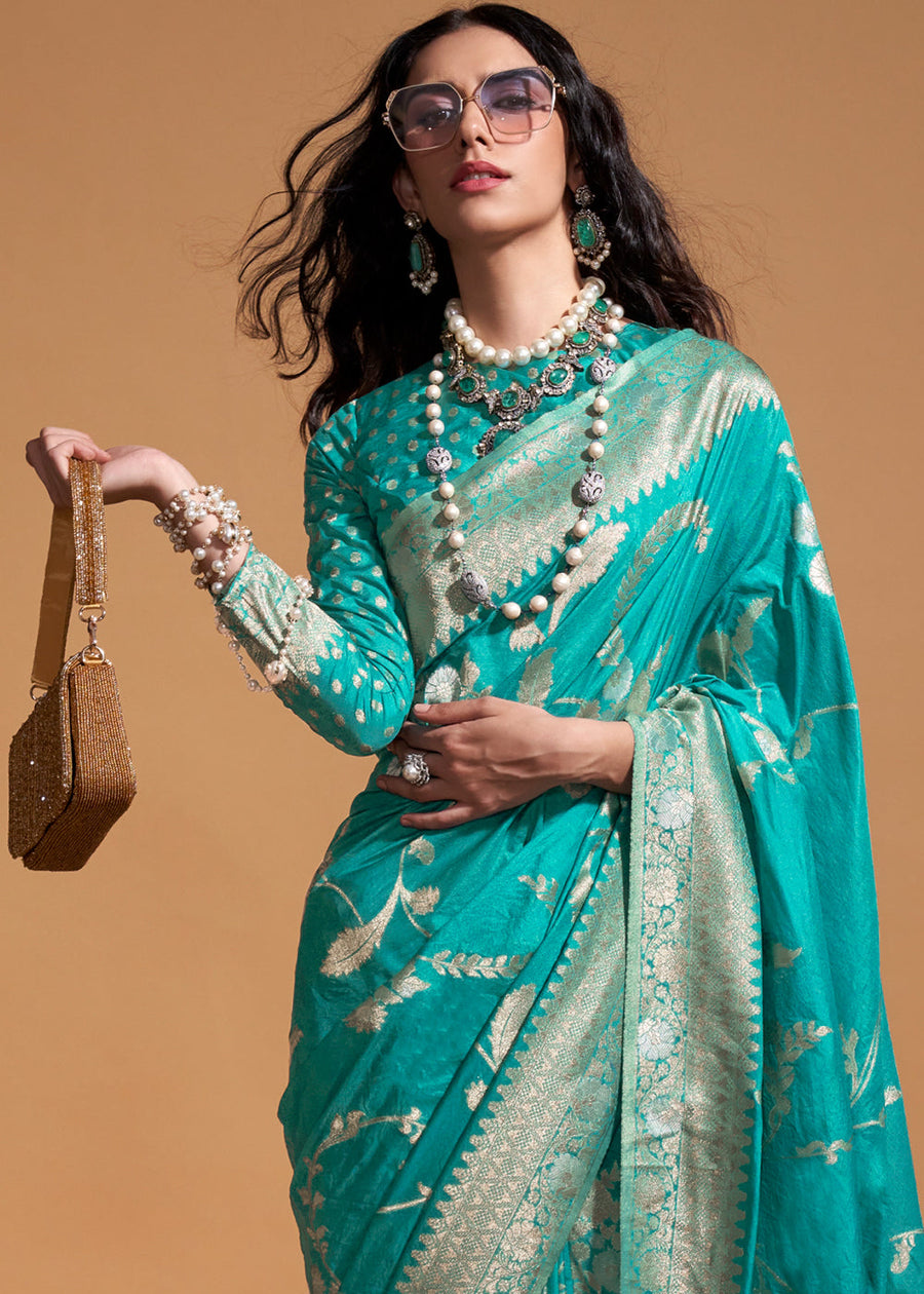 Greenish Blue Khaddi Georgette Banarasi Saree