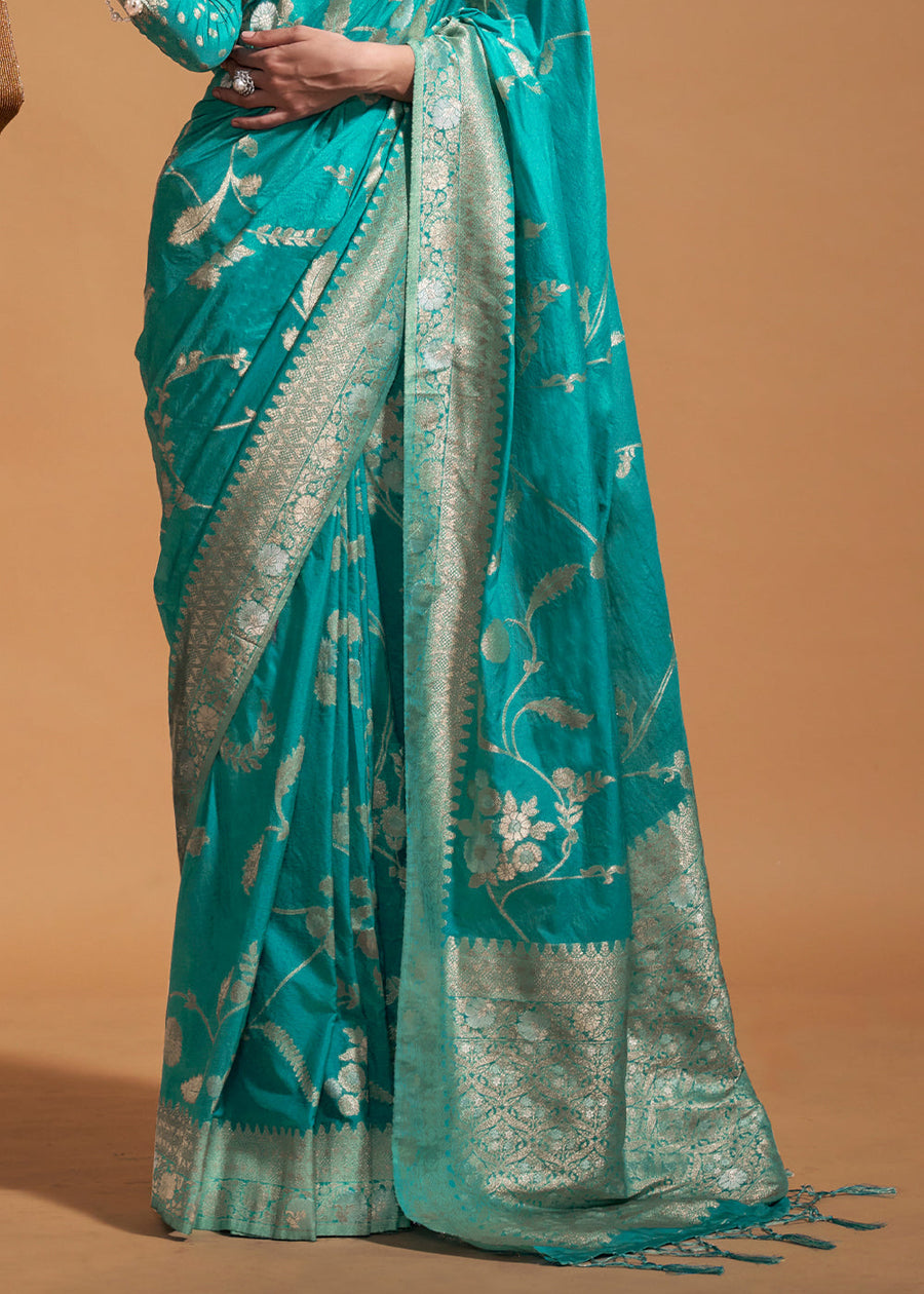 Greenish Blue Khaddi Georgette Banarasi Saree