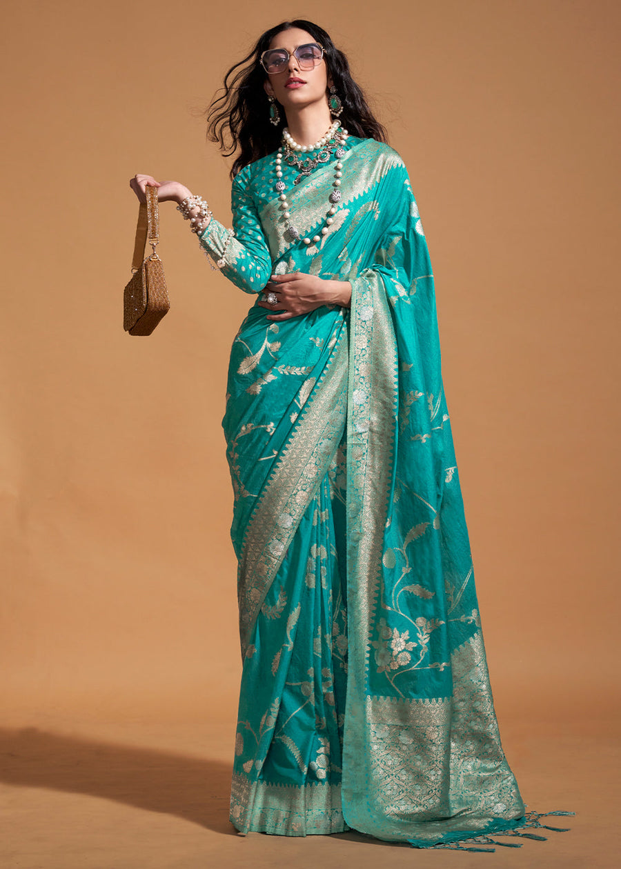 Greenish Blue Khaddi Georgette Banarasi Saree