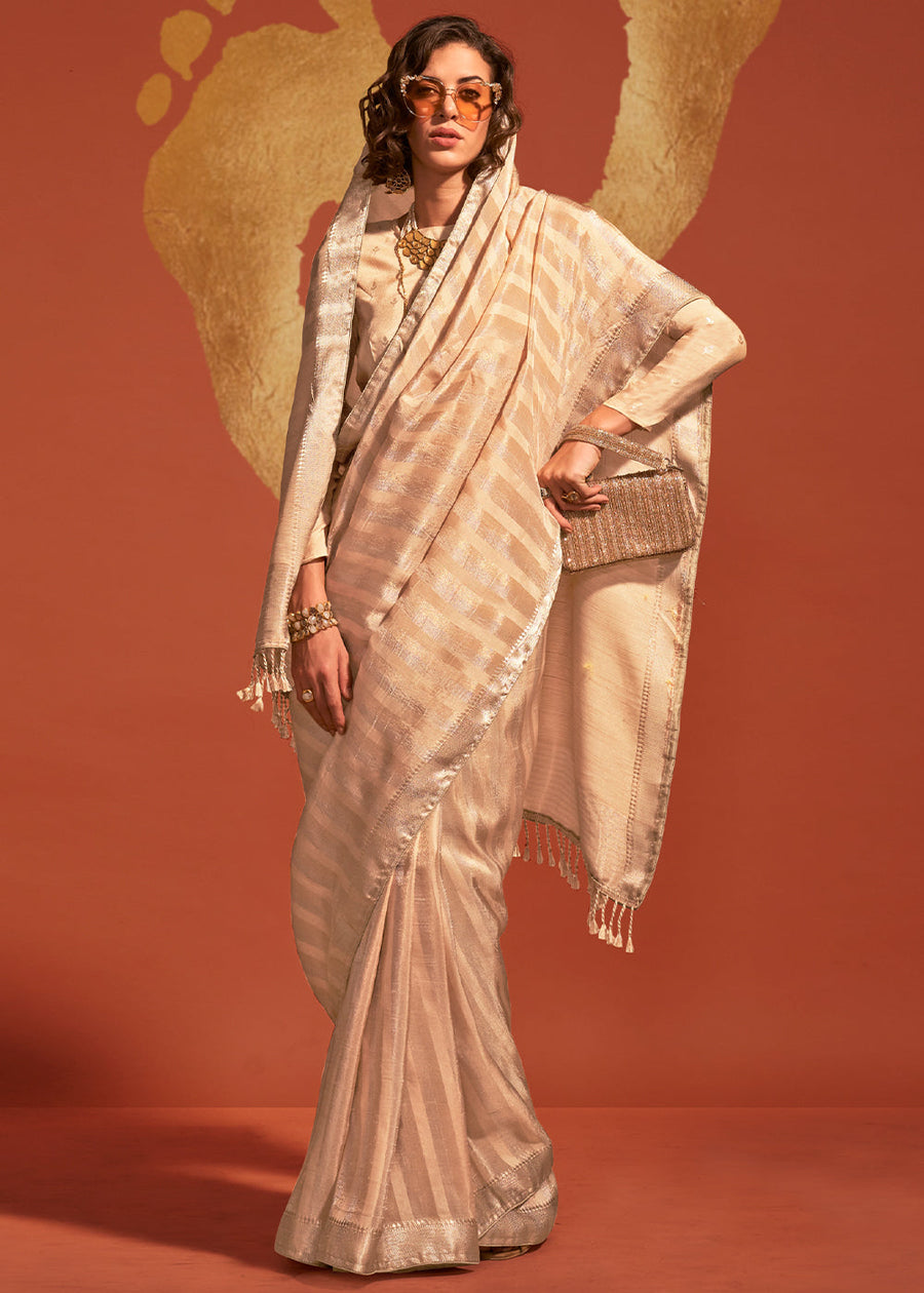 Designer Creamy Beige VIscose Silk Bridal Saree