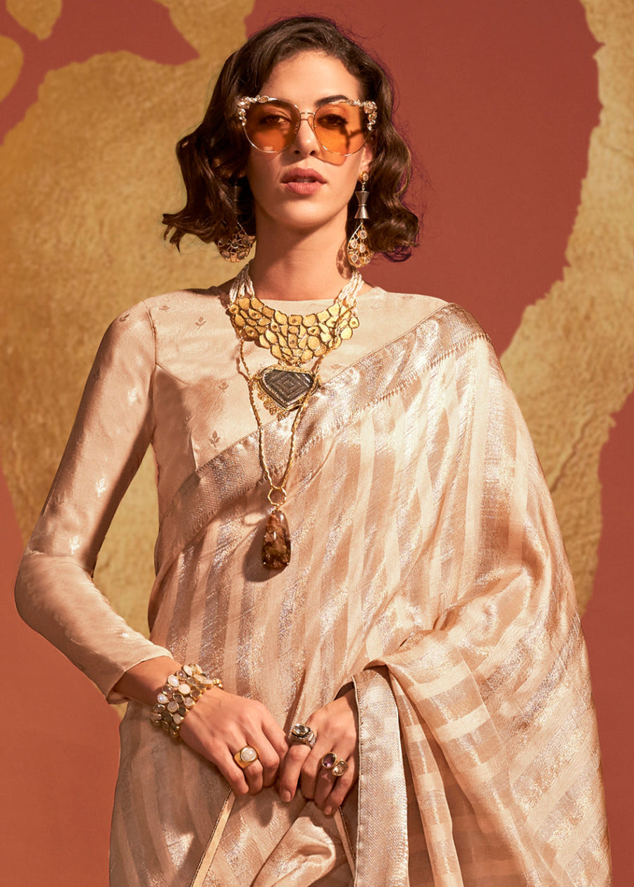Designer Creamy Beige VIscose Silk Bridal Saree
